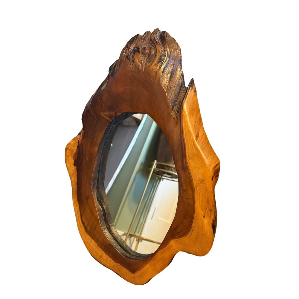 Vintage Live Edge Wood Slab Wall Mirror Rustic Natural Tree Slice Decor